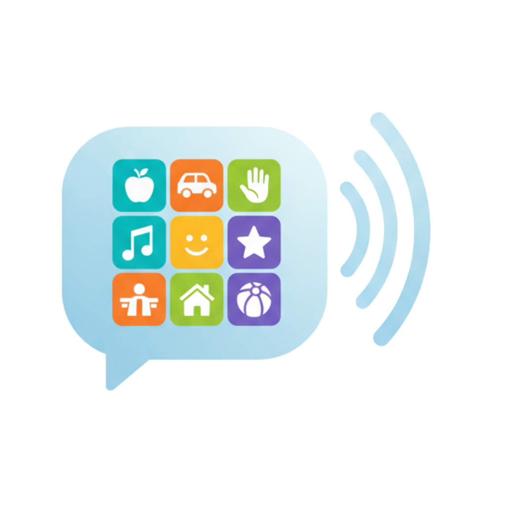 OpenSpeak AAC — Speech bubble with colorful AAC symbol grid and sound waves